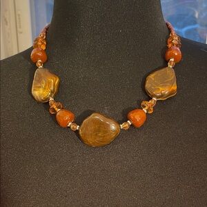 Brown Faux Stone and plastic beads Necklace.  Lobster clasp closure.